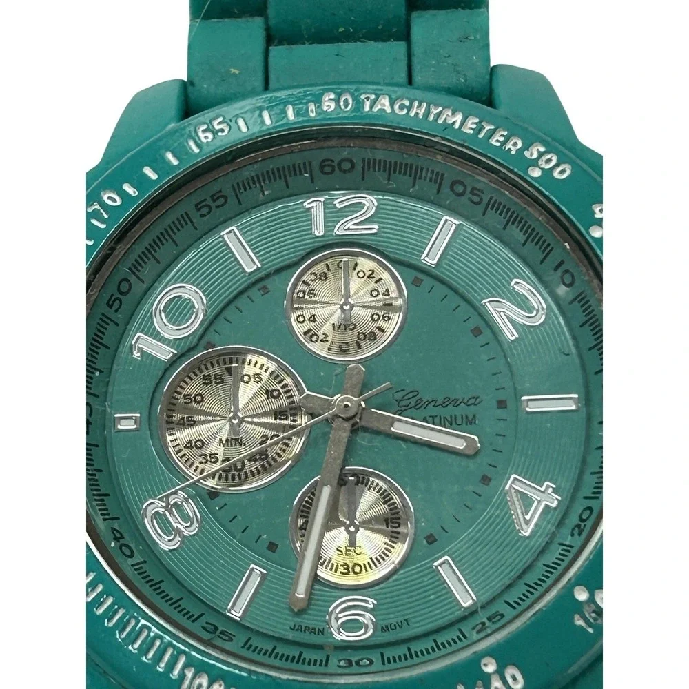 Geneva Womens 7842 Chronograph Style Watch Teal Silicone Band Japan Movt